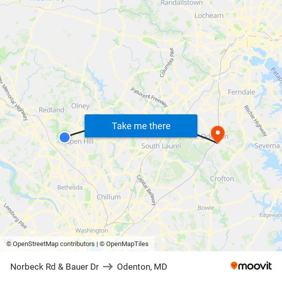 Norbeck Rd & Bauer Dr to Odenton, MD map