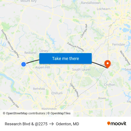 Research Blvd & @2275 to Odenton, MD map