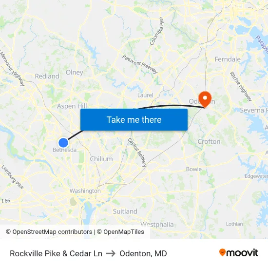 Rockville Pike & Cedar Ln to Odenton, MD map