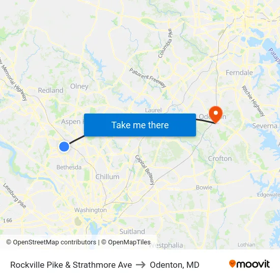 Rockville Pike & Strathmore Ave to Odenton, MD map