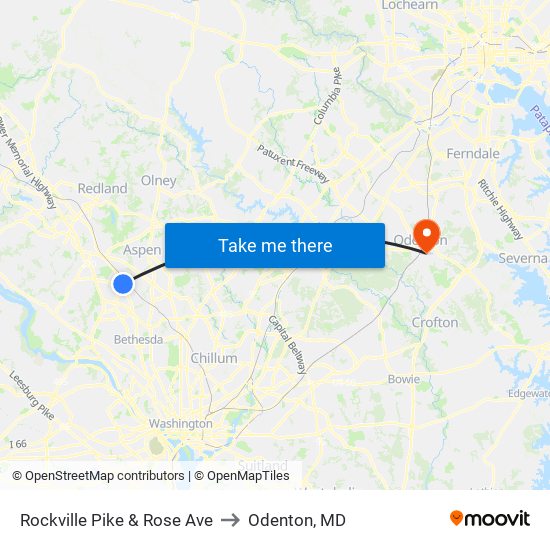 Rockville Pike & Rose Ave to Odenton, MD map