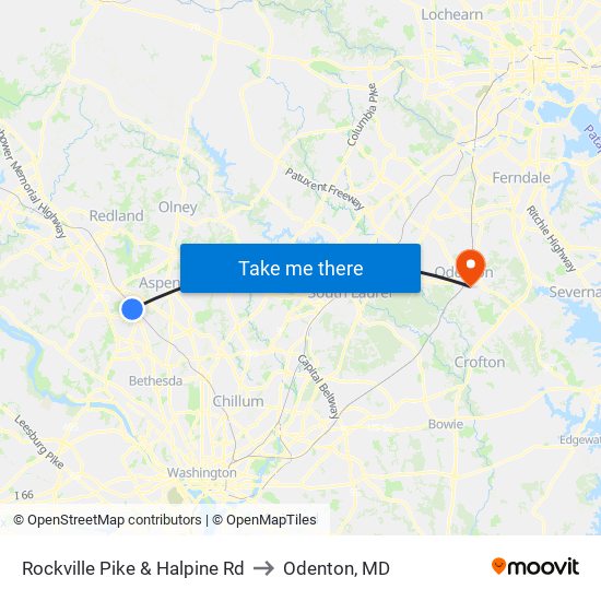 Rockville Pike & Halpine Rd to Odenton, MD map