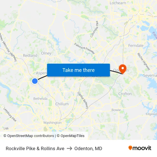 Rockville Pike & Rollins Ave to Odenton, MD map