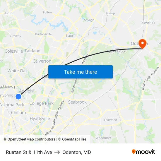 Ruatan St & 11th Ave to Odenton, MD map