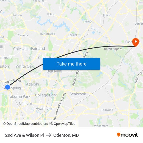 2nd Ave & Wilson Pl to Odenton, MD map