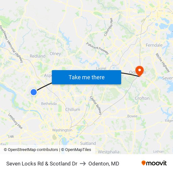 Seven Locks Rd & Scotland Dr to Odenton, MD map