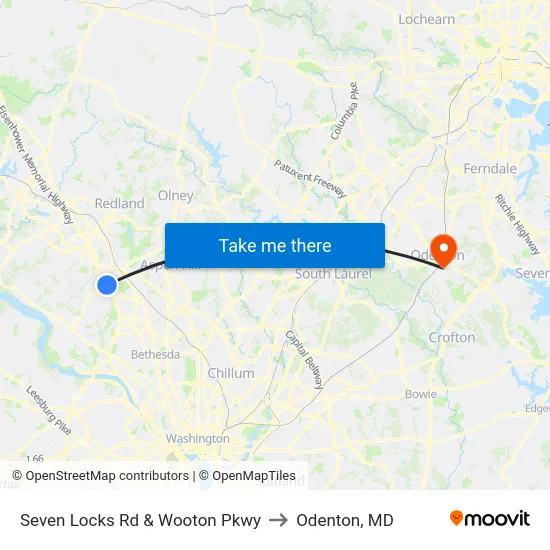 Seven Locks Rd & Wootton Pkwy to Odenton, MD map
