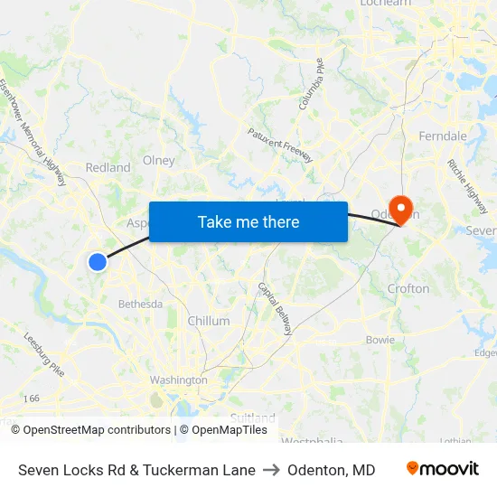 Seven Locks Rd & Tuckerman Lane to Odenton, MD map