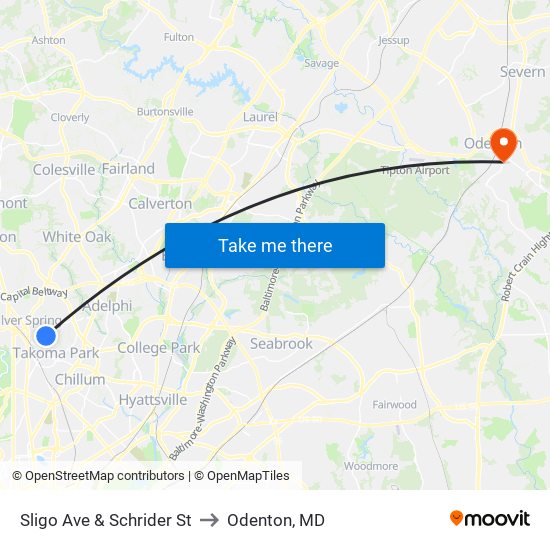 Sligo Ave & Schrider St to Odenton, MD map