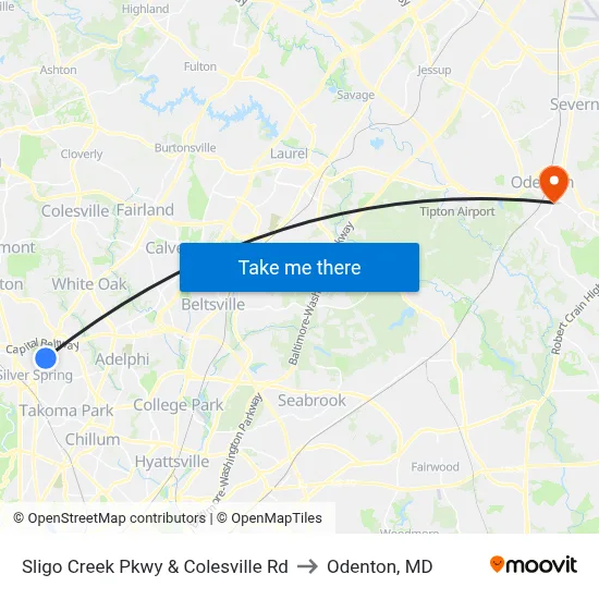 Sligo Creek Pkwy & Colesville Rd to Odenton, MD map