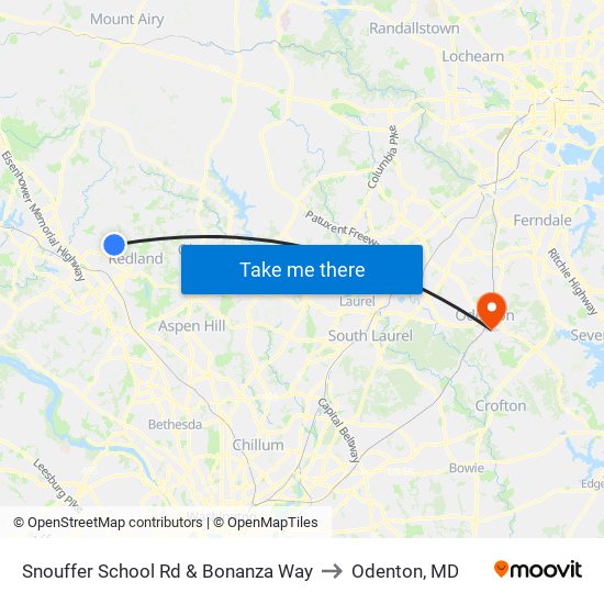 Snouffer School Rd & Bonanza Way to Odenton, MD map