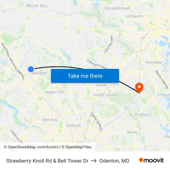 Strawberry Knoll Rd & Bell Tower Dr to Odenton, MD map