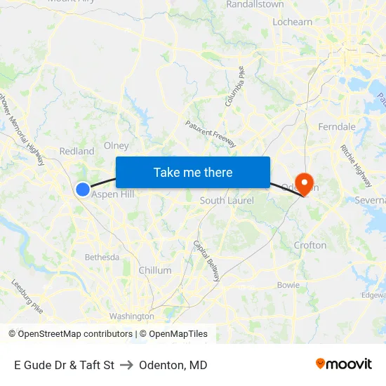 E Gude Dr & Taft St to Odenton, MD map