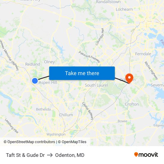 Taft St & Gude Dr to Odenton, MD map