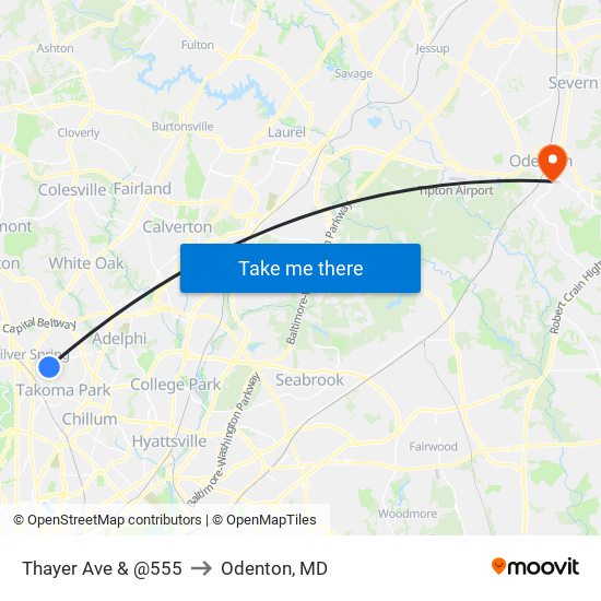 Thayer Ave & @555 to Odenton, MD map