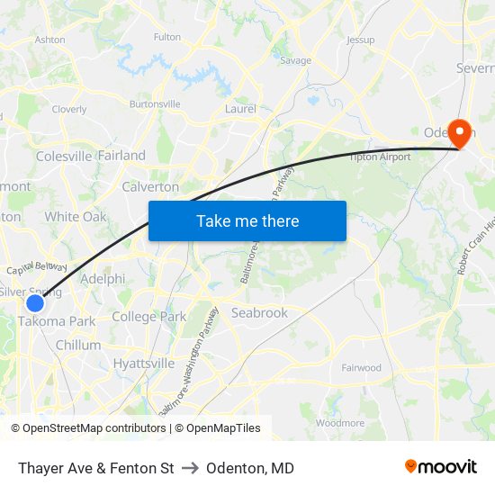 Thayer Ave & Fenton St to Odenton, MD map