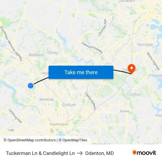 Tuckerman Ln & Candlelight Ln to Odenton, MD map