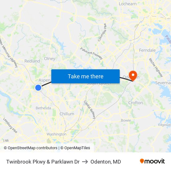 Twinbrook Pkwy & Parklawn Dr to Odenton, MD map