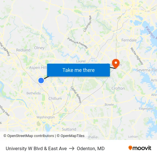 University W Blvd & East Ave to Odenton, MD map