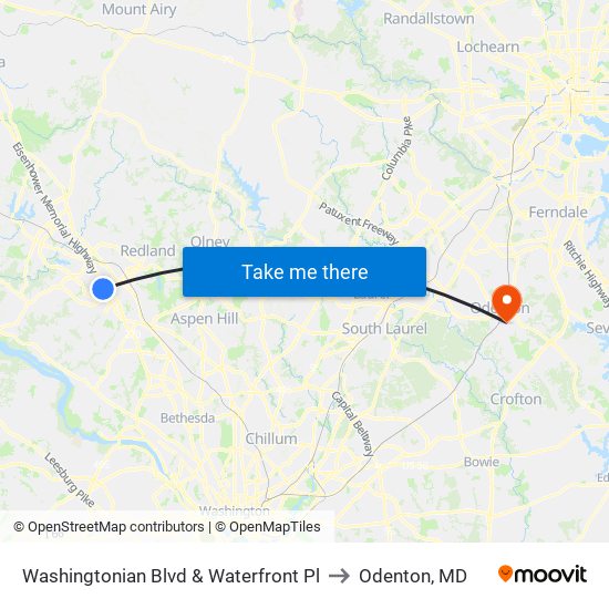 Washingtonian Blvd & Waterfront Pl to Odenton, MD map