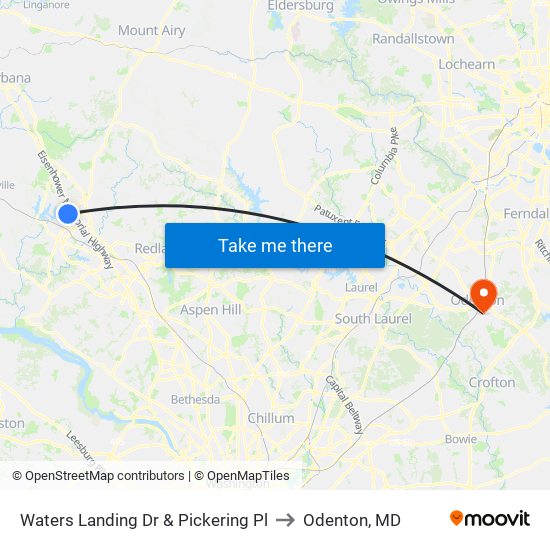 Waters Landing Dr & Pickering Pl to Odenton, MD map