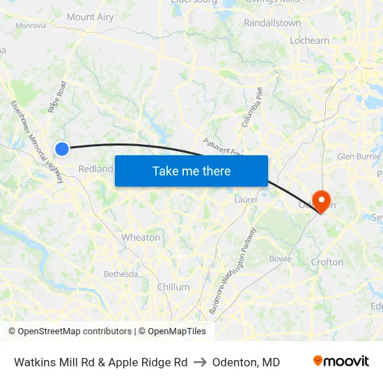 Watkins Mill Rd & Apple Ridge Rd to Odenton, MD map
