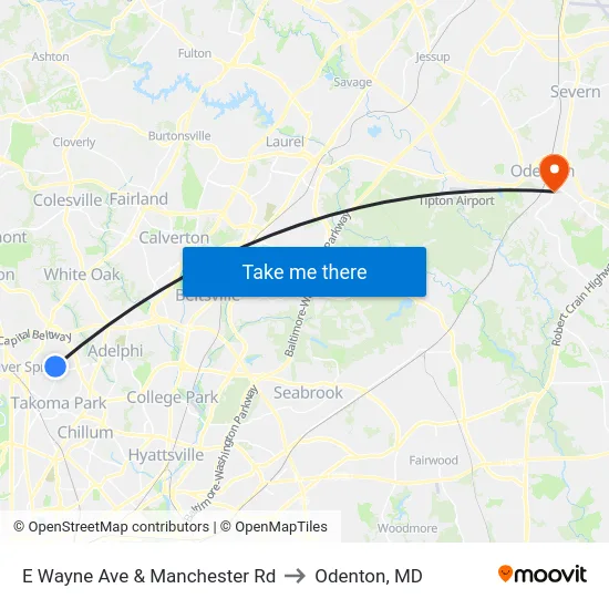 E Wayne Ave & Manchester Rd to Odenton, MD map