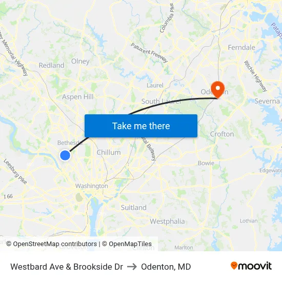 Westbard Ave & Brookside Dr to Odenton, MD map