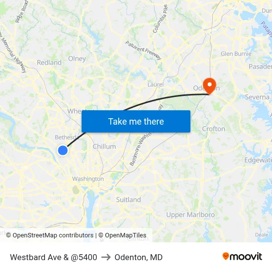 Westbard Ave & @5400 to Odenton, MD map