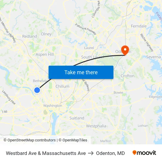 Westbard Ave & Massachusetts Ave to Odenton, MD map