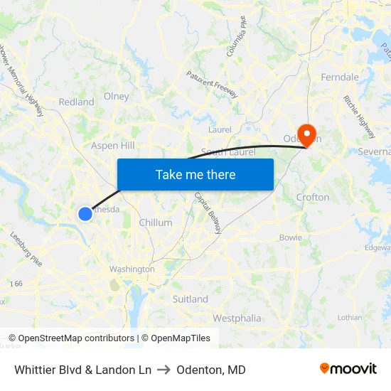 Whittier Blvd & Landon Ln to Odenton, MD map