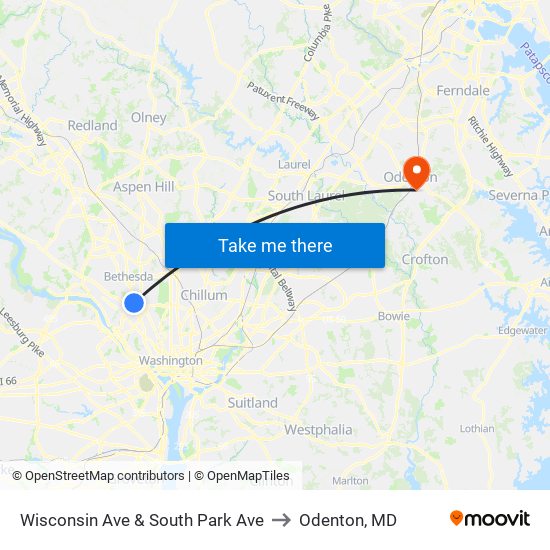 Wisconsin Ave & South Park Ave to Odenton, MD map