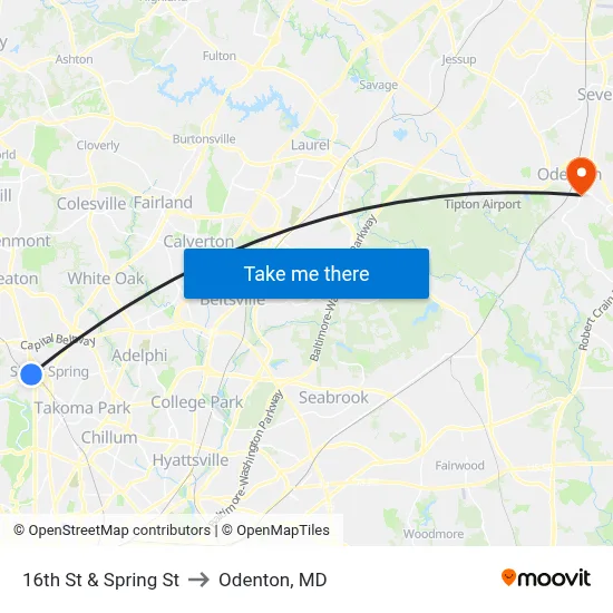 16th St & Spring St to Odenton, MD map