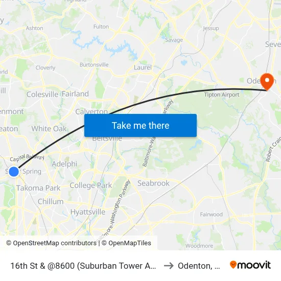 16th St & @8600 (Suburban Tower Apts) to Odenton, MD map