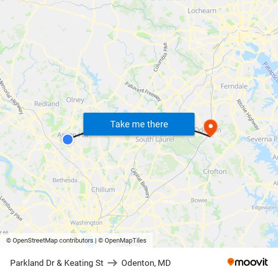 Parkland Dr & Keating St to Odenton, MD map