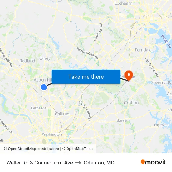 Weller Rd & Connecticut Ave to Odenton, MD map