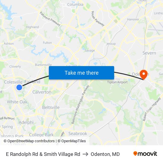 E Randolph Rd & Smith Village Rd to Odenton, MD map