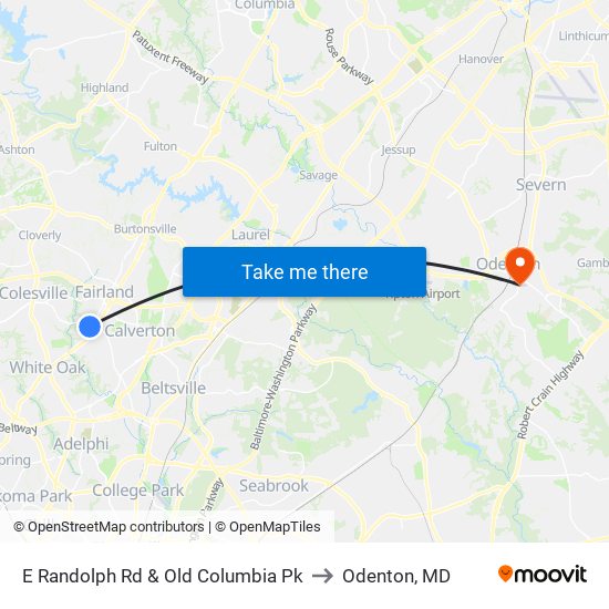 E Randolph Rd & Old Columbia Pk to Odenton, MD map