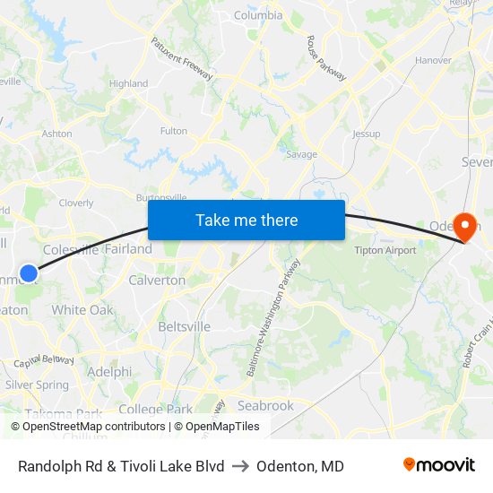 Randolph Rd & Tivoli Lake Blvd to Odenton, MD map