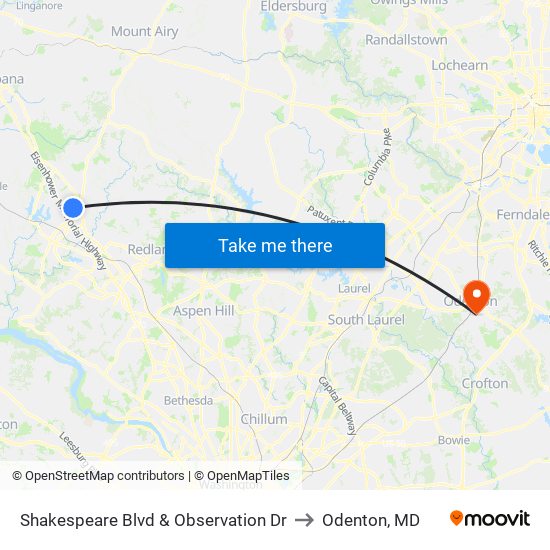 Shakespeare Blvd & Observation Dr to Odenton, MD map