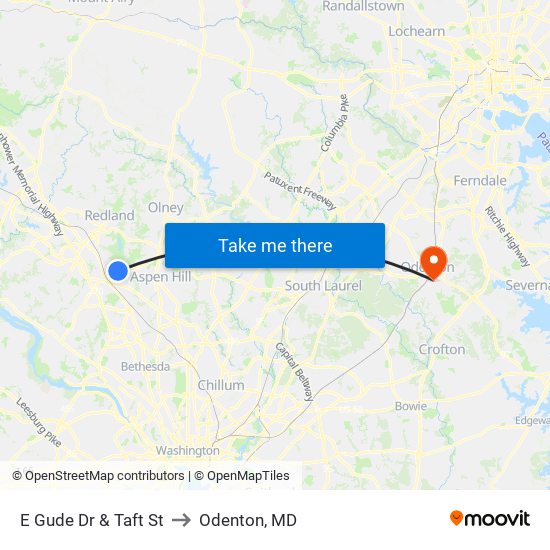E Gude Dr & Taft St to Odenton, MD map