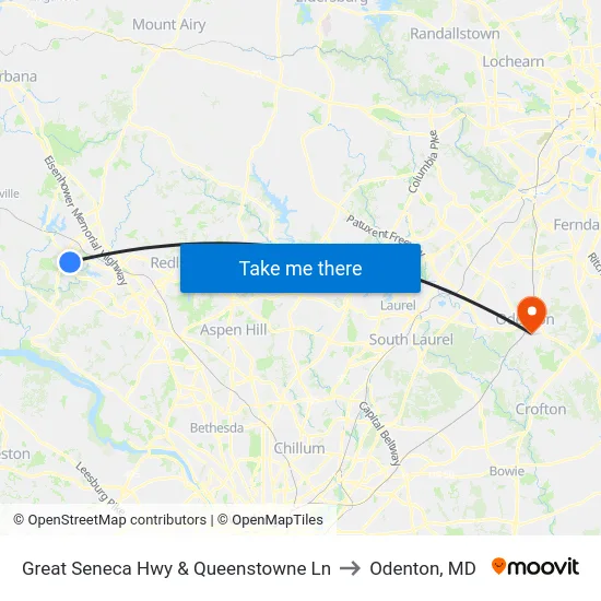 Great Seneca Hwy & Queenstowne Ln to Odenton, MD map