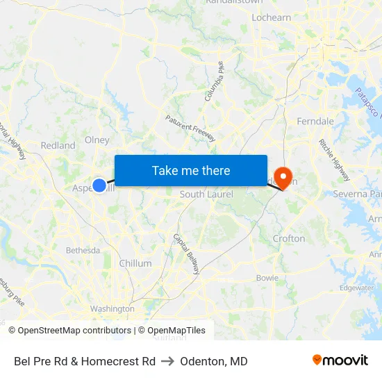 Bel Pre Rd & Homecrest Rd to Odenton, MD map