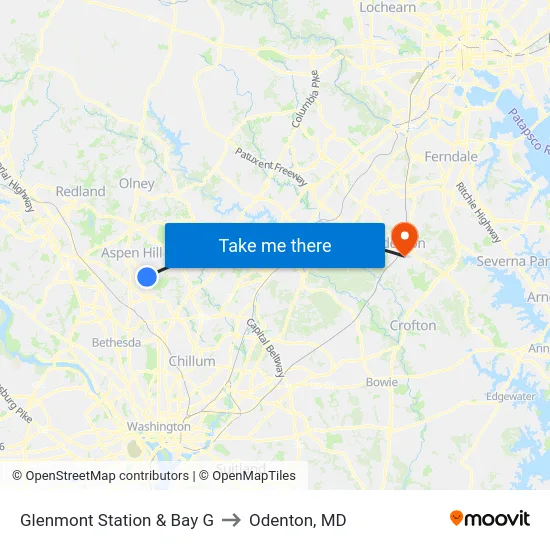 Glenmont Station  & Bay G to Odenton, MD map