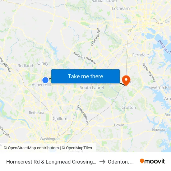 Homecrest Rd & Longmead Crossing Dr to Odenton, MD map