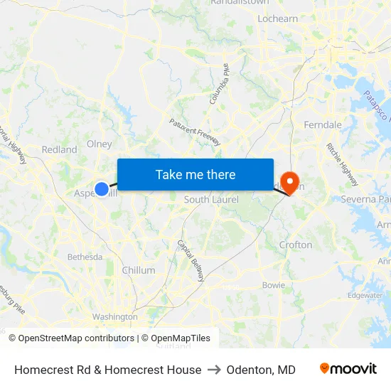 Homecrest Rd & Homecrest House to Odenton, MD map