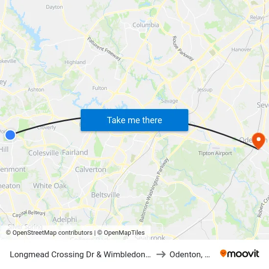 Longmead Crossing Dr & Wimbledon Dr to Odenton, MD map