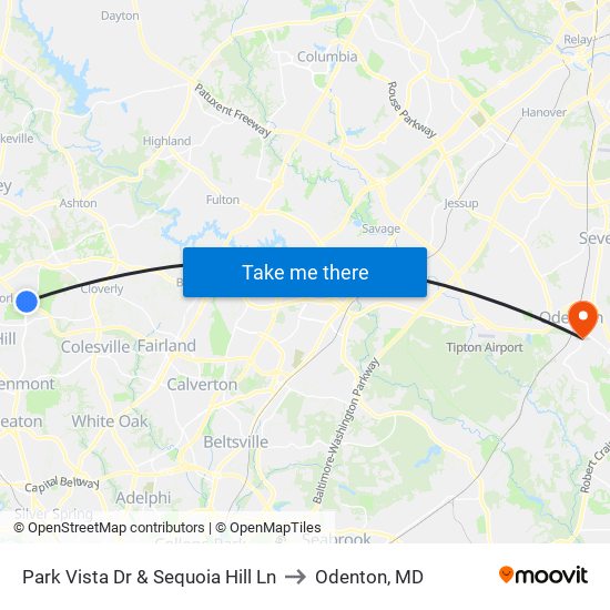 Park Vista Dr & Sequoia Hill Ln to Odenton, MD map