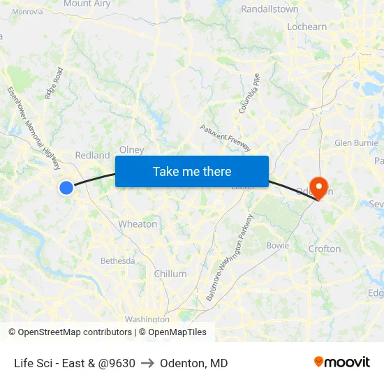 Life Sci - East & @9630 to Odenton, MD map
