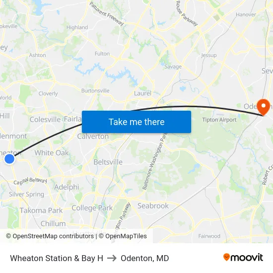 Wheaton Station  & Bay H to Odenton, MD map